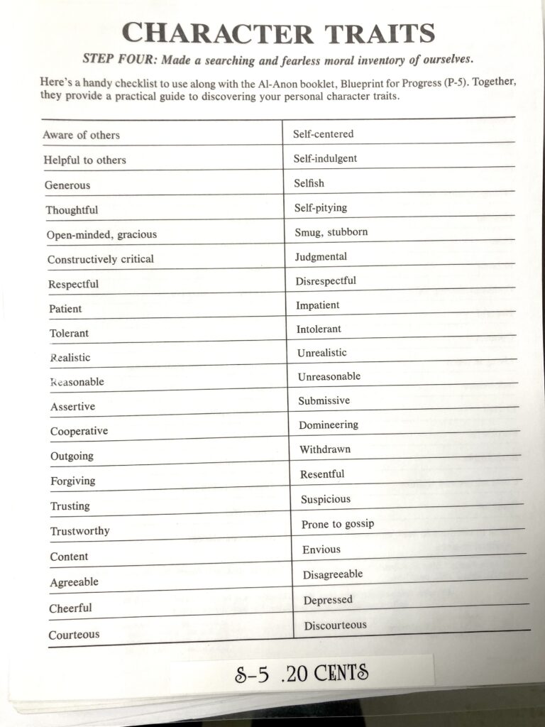 Character traits checklist (S-5)